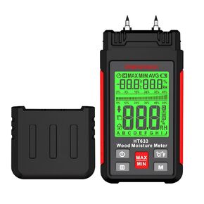 Intendvision HT633 Wood Moisture Meter for Firewood Drywall Wooden Mortar, 2.25-inch LCD Screen with 3 Color Backlight Dry-Moisture-Wet Display, 7 Calibration Scales