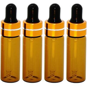 Amber Dropper Bottles -100Pcs 5ml Cute Essential Oil Bottles with Eye Dropper Dispenser for Perfumes Cosmetic Liquid Aromatherapy Chemistry Lab Sample Storage Jars Vial Container (Gold Screw Cap)