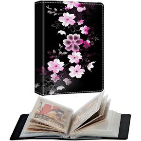 Photo Album 5x3.5" 80 Photos Pockets PU Leather Cover Photo Albums with Inner Transparent Pockets and Elastic Band Design for Family Anniversary Wedding Baby Pets,Pink White Flower