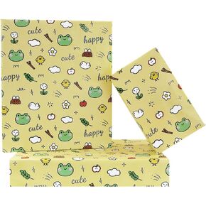 Geluode Frog Wrapping Paper for Kids Boys Girls, 4 Folded Sheets Cute Frogs Chick Daisy Flower Apple Design Yellow Wrapping Paper for Birthday Baby Shower - 20x28 Inches