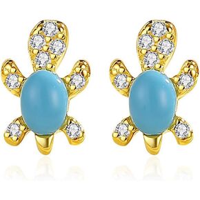 Dainty Turtle Tiny CZ Stud Earrings for Women Girls Cartilage 925 Sterling Silver Crystal Turquoise Ocean Sea Animal Small Studs Earring Cute Birthday Christmas Jewelry Gifts Hypoallergenic