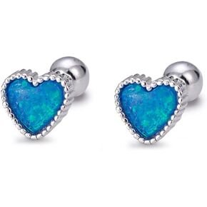 20G Opal Love Heart Cartilage Stud Earrings 925 Sterling Silver Colorful Opal Tiny Heart Tragus Earring Helix Ear Piercing Barbell Conch Studs Hypoallergenic Jewelry Gifts for Women Girls BFF