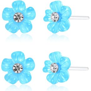Plastic Earrings, KMEOSCH 2 Pairs of Hypoallergenic Small Cute Flower Plastic Post Earrings Studs for Sensitive Ears - Keep Piercing Hole Open and Help Heal New Piercings