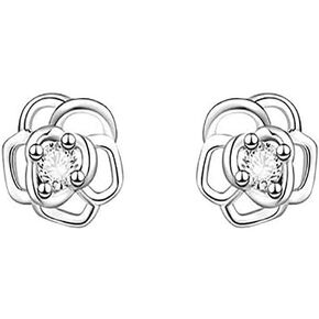 Hollow Rose Flower Mini Stud Earrings 925 Sterling Silver Cubic Zirconia Crystal Floral Cartilage Piercing Hypoallergenic Tiny Studs Earring Cute Jewelry Gifts for Women Teen Girls Birthday