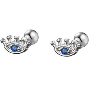 Fashion Eyes Tiny Cartilage Stud Earrings Sterling Silver 925 18G Blue Crystal Evil Eye Helix Tragus Earring Barbell Ear Piercing Screw Back Cute Jewelry Gifts for Women Girls BFF