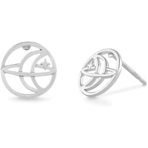 Boma Jewelry Sterling Silver Orbit Moon & Star Celestial Stud Earrings