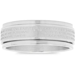 Amazon Collection Steeltime Men's Stainless Steel Our Father Prayer Spinner Band Ring, Size 11