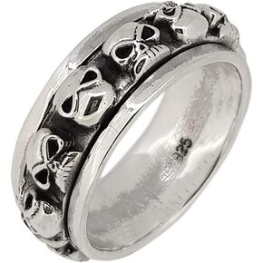 Men's Solid 925 Sterling Silver Ring, Spinning Ring, Fidget Ring Skull Biker Ring For Men – Choose Yours Size