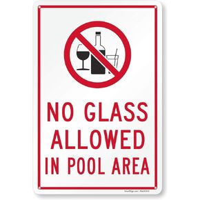 SmartSign 10 x 7 inch “No Glass Allowed In Pool Area" LawnPuppy Yard Sign with 18 inch Stake, 40 mil Laminated Rustproof Aluminum, Multicolor, Set of 1, Made in USA