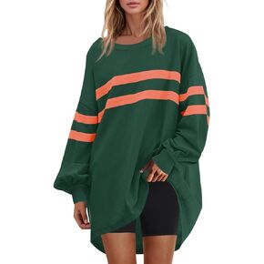 Fisoew Womens Oversized Sweatshirt Long Sleeve Crew Neck Casual Striped Pullover Sweatshirt Dress