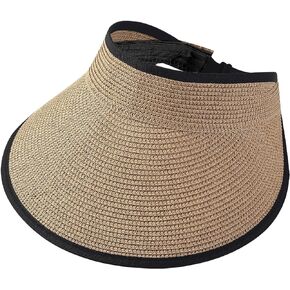 Womens Sun Visor Hat Straw Sun Visors for Women Summer Packable Ponytail Beach Hats for Women Travel UPF 50+