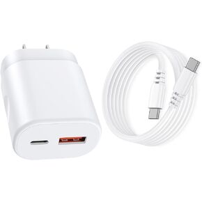 شاحن سامسونج S24 فائق السرعة 25 وات بمنفذ مزدوج USB من النوع C شاحن هاتف أندرويد 6FT سلك وكتلة لهاتف Samsung Galaxy A55 A15 A14 A13 A35 A54 5G S24 Ultra S23 S22 S21 FE S20 Z Flip5 4، iPhone 15 Pro Max