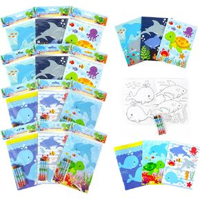 TINYMILLS Sea Turtles Animals Coloring Book Set with 12 Coloring Books and 48 Crayons Ocean Animals Birthday Party Supplies Favor Bag Filler Carnival Prizes Rewards in Kuwait