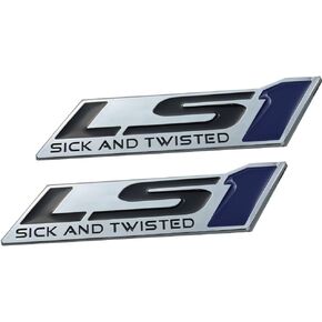 شارة شعارات المحرك المريضة والملتوية LS1، لزوج Gm Chevy شيفروليه سيلفرادو من الكروم. (أزرق)