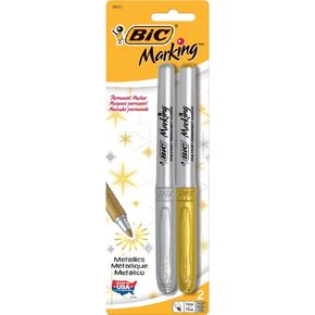 BIC Intensity Permanent Metallic Marker, Fine Tip, Gold and Sliver, Pack of 2