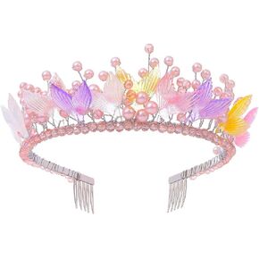Campsis Girls Crown Pink Princess Tiara Birthday Crown for Little Girl Mermaid Crystal Crown Costume Dress Headband for Women and Girls