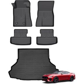 Floor Mats & Cargo Liner for Ford Mustang 2015-2024 2025 Convertible/Coupe/GT/EcoBoost Models (NOT for Mach-E Models) All Weather Automotive TPE Anti-Slip Floor Liners Accessories Black