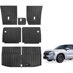 Custom Floor Mats 3Rows & Cargo Liner & 2nd and 3rd Backrest Mat Set for Mitsubishi Outlander 2022 2023 2024 Accessories All Weather TPE Protection Mat(not for PHEV & Sport Models)