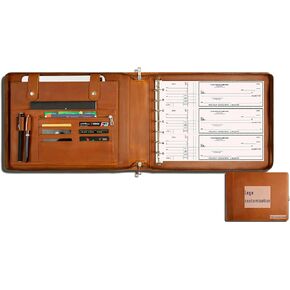 Genuine Leather Business Check Binder, 7 Ring Checkbook Binder for Business Checks, Personalized Engraved Checkbook Binder, 600 Checks Capacity for 9 × 13 Inch Sheet (Brown) in Kuwait