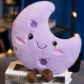 Sun Shaped Plush Pillow,Smiling fun filled sun, stars, moon, cloud shaped plush toys for home decoration, as birthday gifts for Children and girls (Moon)