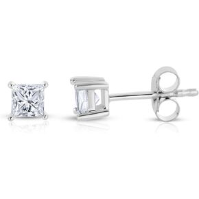 La4ve Diamond Stud Earrings - 1/3 to 3/8 Carat Princess Cut Natural Diamond Solitaire Earring (I-J, I1-I2) in 14K White Gold | Fine Jewelry for Women Girls | Gift Box Included