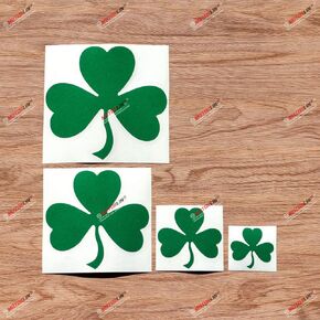 Shamrock Clover 3 Leaf Ireland Irish Vinyl Green Decal Sticker - 4 Pack Reflective, 2 Inches, 3 Inches, 5 Inches, 6 Inches - for Car Boat Laptop Cup Phone