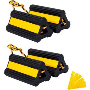 Wheel Chocks Rubber Heavy Duty Trailer Wheel Chocks with Red Reflective Visibility Tape and Yellow Nylon Rope 8.27" x 4.53" x 3.94" (Comes with Spare Red Reflective Strip)