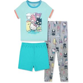 Hello Kitty Girls Pajama Set - 3 Piece Pants, T-Shirt & Shorts - Sleepwear PJ Set for Kids, Toddler Girl Pajamas