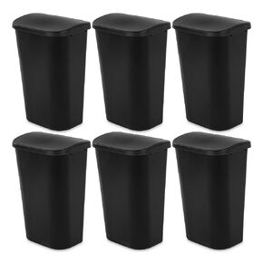 Sterilite 11.3 Gallon D Shape Flat Side Lift Top Lid Wastebasket Trash Can for Kitchen, Home Office, and Garage, or Workspace, Black (12 Pack)