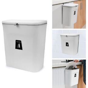 2.4 Gal Hanging Trash Can with Lid,Cabinet Kitchen Compost Bin Counter Top Under Sink,Mountable Indoor Compost Bucket for Cupboard Bathroom (Gray)