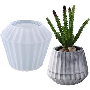 Vertical Stripes Wide Mouth Flower Pot Silicone Mold Succulent Planter Vase Cactus Concrete Mold Epoxy Resin Candle Pen Holder Plaster Cement Clay Mould