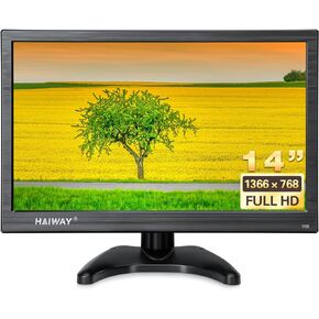 14 Inch Security Monitor, 1366x768 Resolution Small PC Monitor Built-in Speakers with HDMI/VGA/BNC/AV Ports, Home Office Mini hdmi Monitor for Laptop, CCTV Camera, Gaming with Remote Control