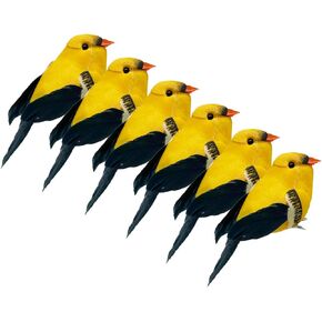 LWINGFLYER 12PCS Small Artificial Birds 3.5" Yellow Bird Oriole Finches Ornament for Christmas Tree Decoration Wreaths Craft Seasonal Winter Displays (Clip)