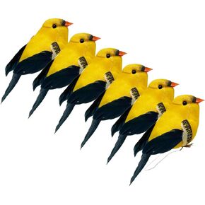 LWINGFLYER 12PCS Small Artificial Birds 3.5" Yellow Bird Oriole Finches Ornament for Christmas Tree Decoration Wreaths Craft Seasonal Winter Displays (Clip)