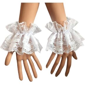 Women Ruffled Floral Lace Wrist Cuffs,Lolita Fake Hand Sleeves 1 Pair, White in Saudi Arabia