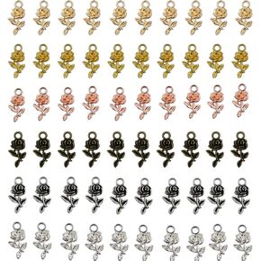 60 Pcs Rose Charm Mini Multicolor Metal Bulk Flower Charms Pendant for Jewelry Making DIY Earring Keychain Necklace Bracelets Jewelry Finding Accessories Supplies