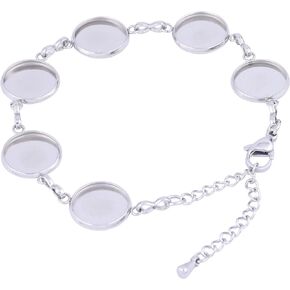 Reidgaller 10pcs 12mm Cabochon Bracelet Setting Blanks Stainelss Steel DIY Bezel Trays for Jewerly Making Accessories (Steel Color)