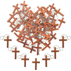 50Pcs Mini Wood Cross Pendant with 50Pcs Keyrings, Mini Cross Charm Hanging Ornament for Bracelet Necklace Earring Jewelry Making and Craft DIY