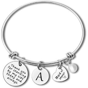 Maid of Honor Gifts Bridesmaid Bracelet Gifts from Bride Initial Monogram Letter A Bridesmaid Proposal Gifts Wedding Party Gifts for Maid of Honor Bachelorette Party Gift Bridesmaid Adjustable Bangle