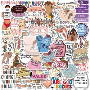 Inspirational Body Positivity Aesthetic Stickers for Women, 50PCS Motivational Waterproof Stickers for Water Bottle,Laptop,Phone,Scrapbook, Love Your Body, Stop Body Shaming Decals (Body Positivity)
