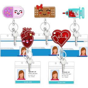 Yiflin Funny Retractable Badge Reel Set with ID Badge Name Holder, Cute Belt Clip, for Nurse, Teacher, Student, Staff, Great Gift for Men Women (3Heart Badge Reel Set)
