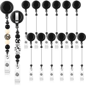 12 Pcs Beadable DIY Badge Reel Kit Retractable ID Name Badge Reel Clips Holder for Beads Blank Bar with Belt Clip Jewelry DIY Gift for Nurse and Teacher Office Supplies