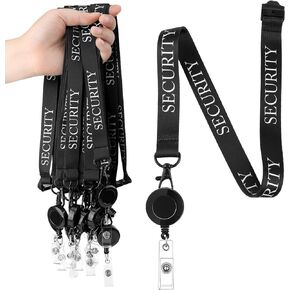 12 Sets Security Lanyards Black Security Badge Security Team Breakaway Lanyards with Retractable ID Holder for Officer Bouncer Guard Staff Men Women