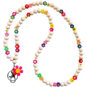 Teacher Lanyards for Id Badges and Keys, Cute Beaded Lanyards for Women for ID Holder, BOHO Lanyard with Fancy Wooden Bead Design(A+)
