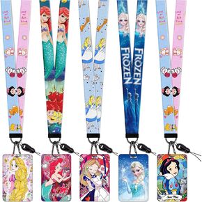 Akkya 5 Pack Neck Lanyard with ID Badge Holder for Keys Key Chain Card Cute Kawaii Cartoon Princess Lanyards for Women Guys Girl Kids Teachers The Office Keychains