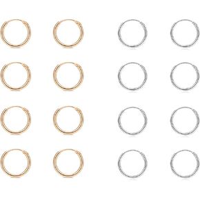 8 Pairs Hypoallergenic 925 Sterling Silver Tragus Earrings&Silver Hoop Earrings- Cartilage Earring Small Hoop Earrings for Women Men Girls