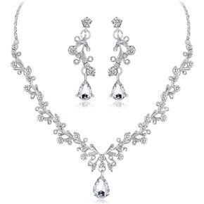 Wedding Jewelry Sets for Brides Silver Jewelry Set Rhinestone Prom Jewelry Dresses Costume Formal Jewelry Wedding Earrings Necklace Bridal Jewelry Set for Wedding Guest Dresses 2024