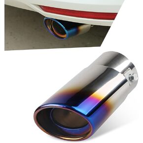 Pack-1 Car Modified Exhaust Pipe Replacement, Waterproof Durable Metal Vehicle Tailpipe Accessories, Universal Smooth Automotive Accessories for SUV Truck (Baked Blue #Curved Bevel Mouth)