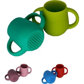 Silicone Baby Cups for Baby or Toddler 2 Pack Flexible Food-Grade Safe BPA Free with Easy-Grip Handles for Self-Feeding Training