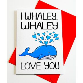 Cute Whale Anniversary, Birthday, Valentines Card For Boyfriend, Girlfriend, Child, Boy, Girl